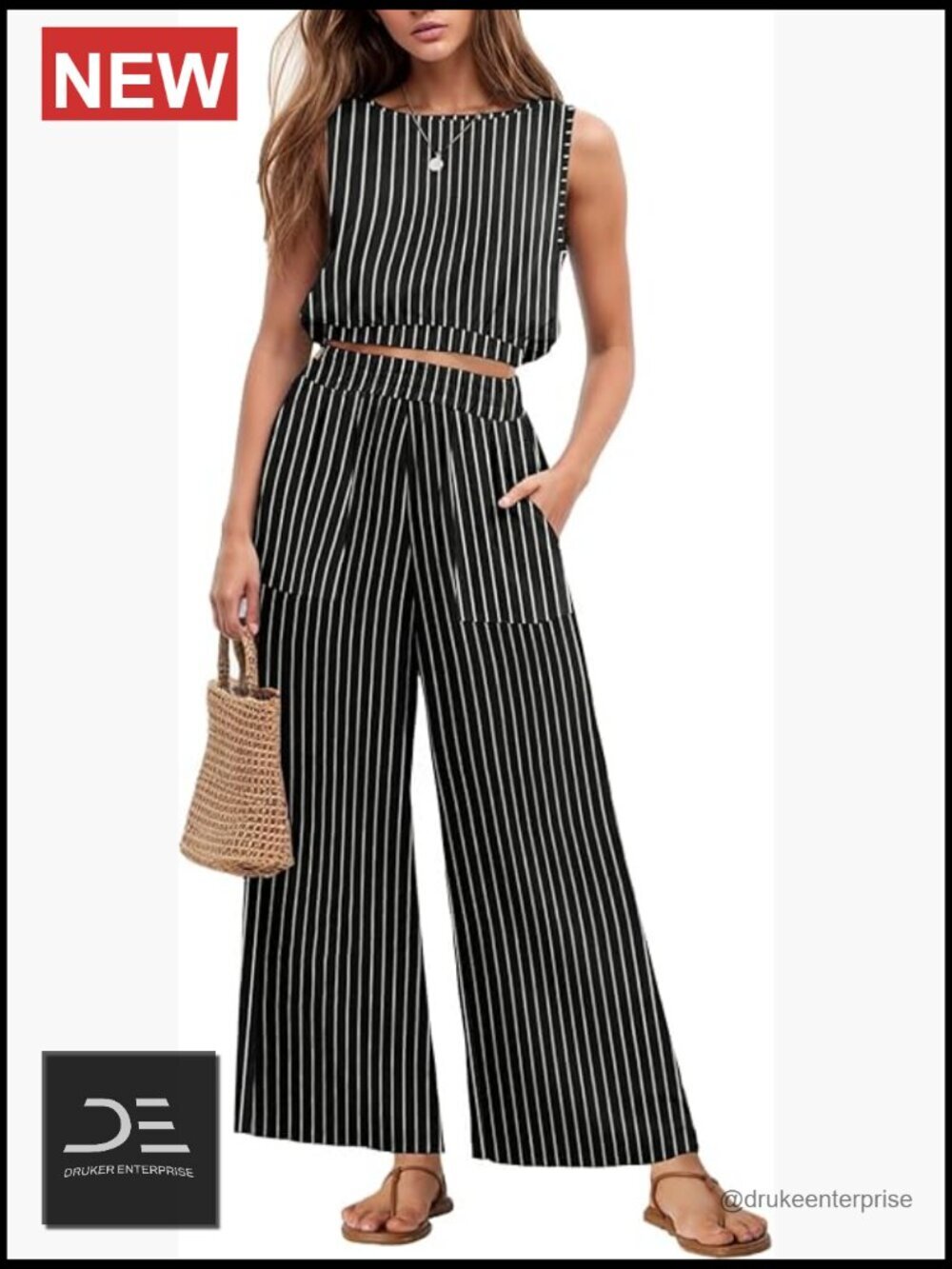 Sleeveless Crop Top Wide Leg Pants 2 Piece Set Tracksuit